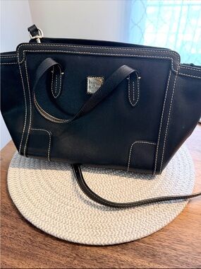 Dooney & Bourke Black Leather Satchel with Contrast Stitching